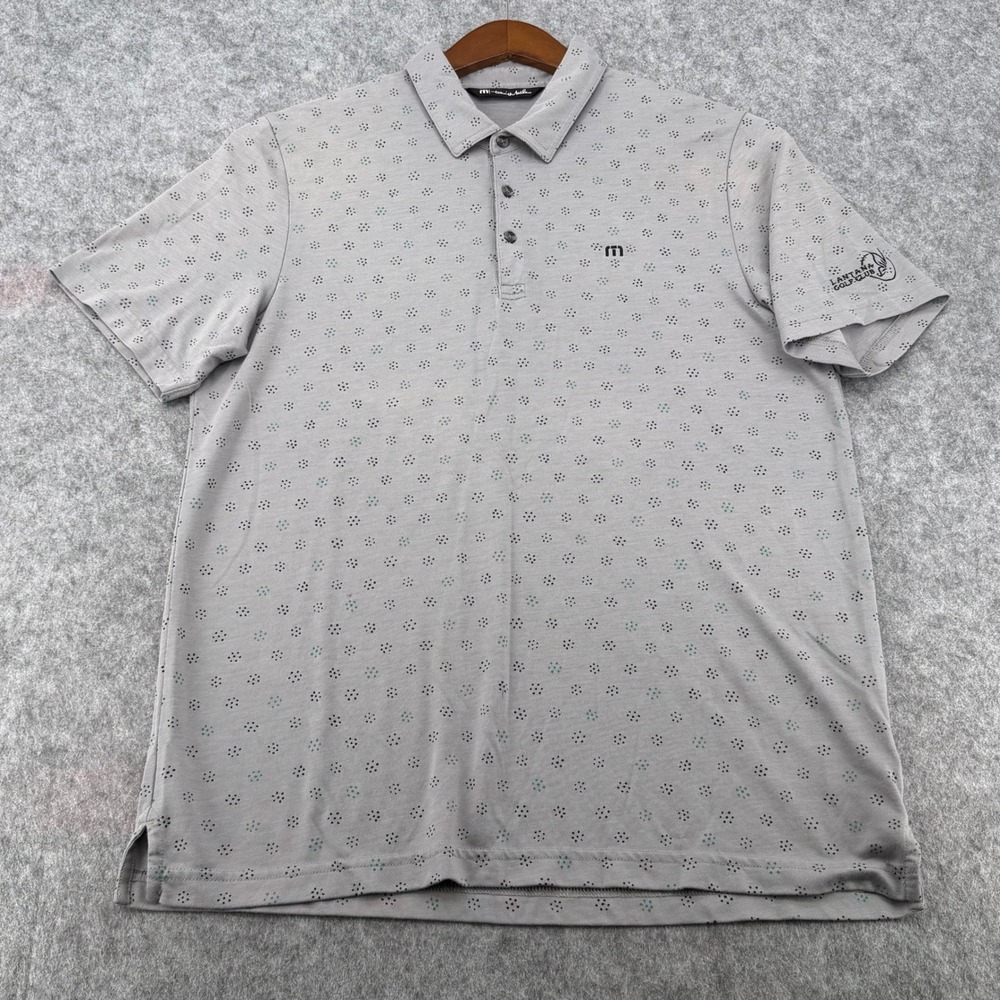 TravisMathew Mens Gray Dot Print Pima Cotton Blend Golf Polo Shirt Large